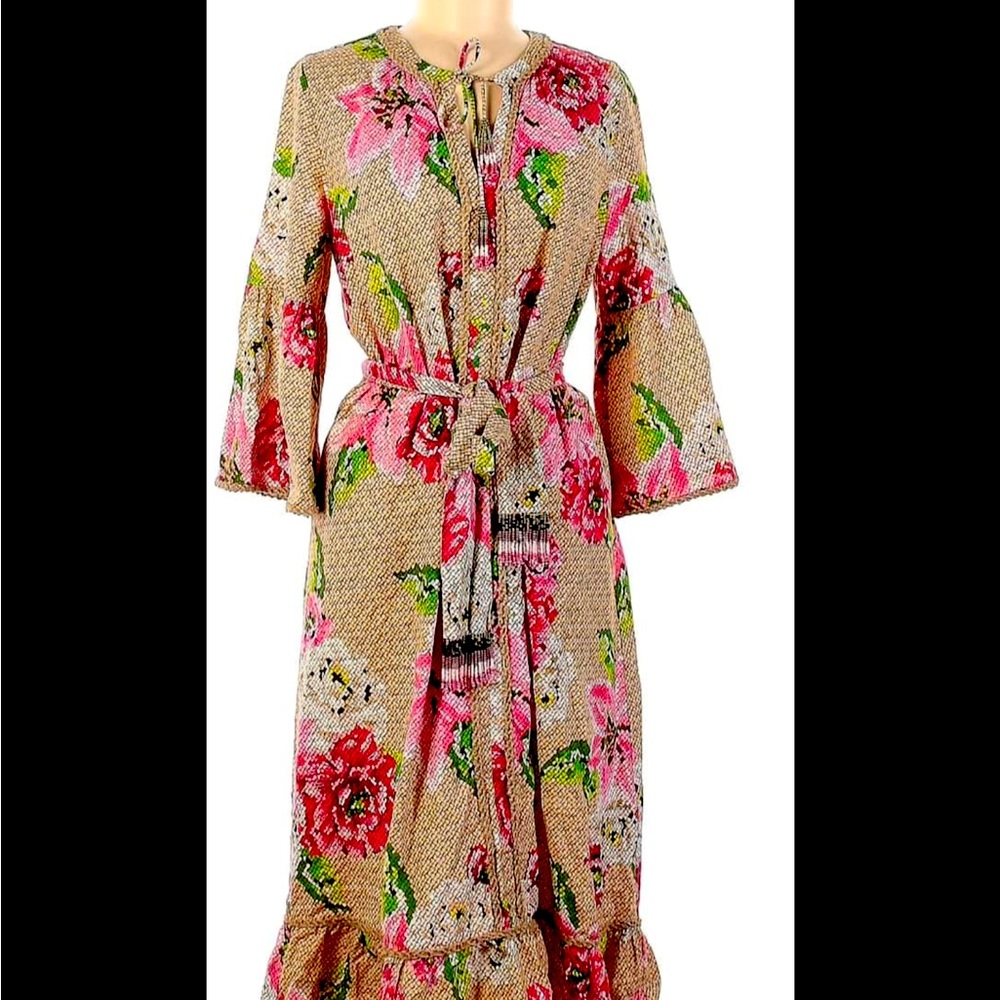 Farm Rio Floral Ruffle Beaded tassels dress